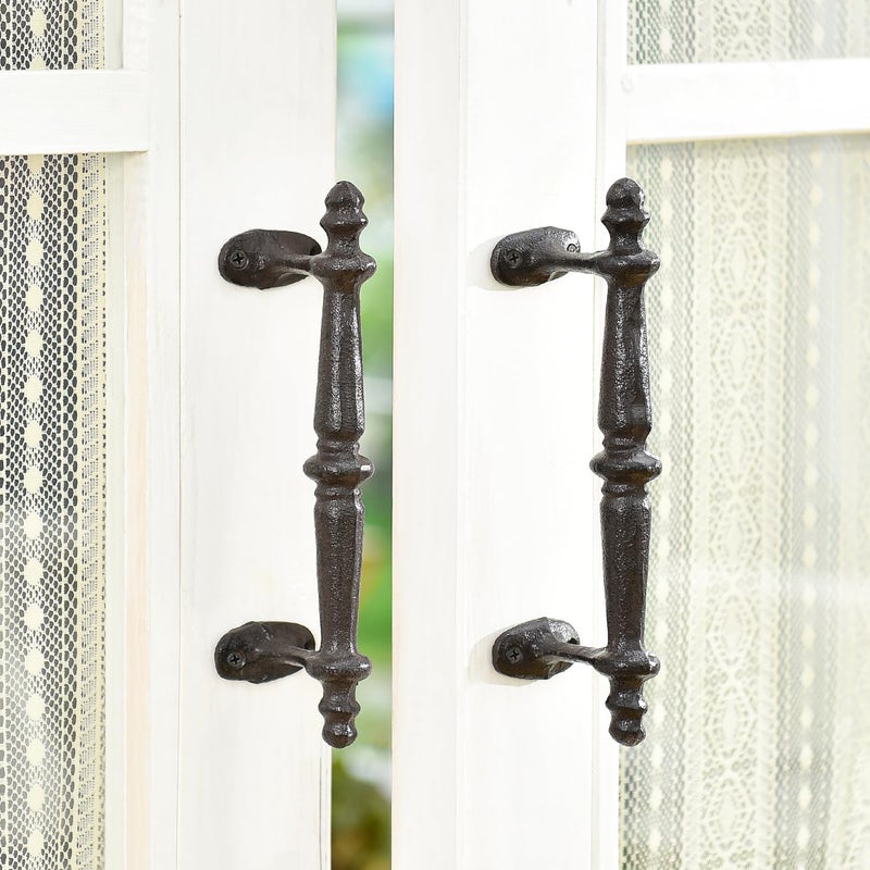 Sungmor 2PC Solid & Sturdy Cast Iron Cabinet Handles, Heavy Duty 9.3" Long Strong Rustic Metal Grab Bar Decorative Door Handles, Antique Farmhouse Fence Gate Garage Closet Drawer Sliding Door Pulls - Image 2